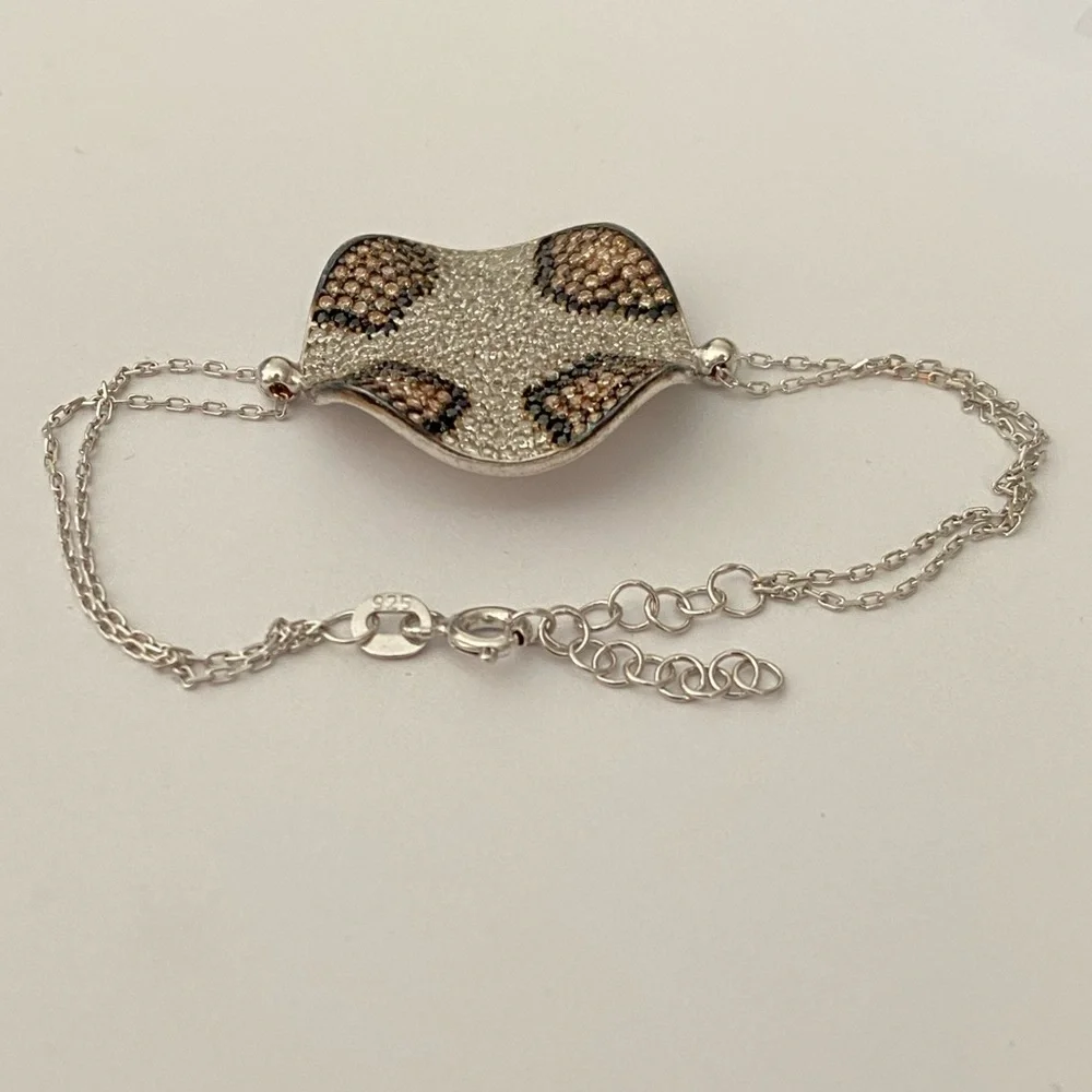 🐆925 Silver leopard bracelet champagne black tan clear cubic zirconia cz stones